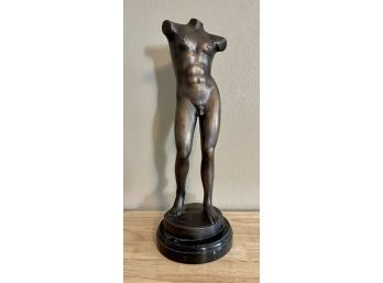 Bronze Sculpture Male Torso On Round Black Marble Base (2 Of 2)