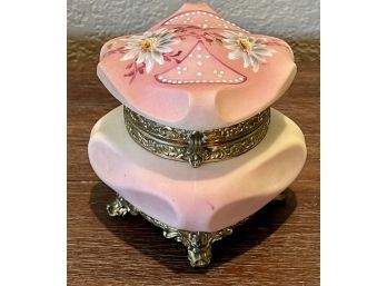 NAKARA C. F. Monroe, Painted Footed Bishops Hat Dresser Powder Box Trinket Box.