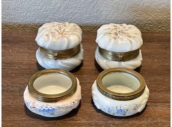 2 Antique Hand Painted Dresser Trinket Jars & 2 Jar Bases Without Lids (1) Wave Crest