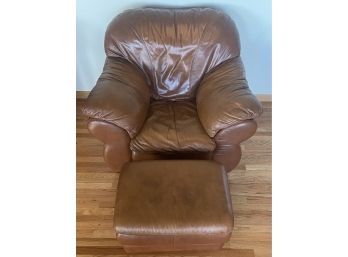 Italian Famous Barr Leather Arm Chair With Matching Ottoman (as Is)