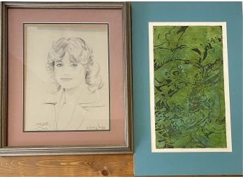 (2) Original Melissa Andrews Art (1) Charcoal Framed (1) Pen And Ink Abstract Unframed