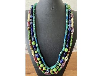 Collection Of Lamp Work Art Glass Bohemian Style Necklaces