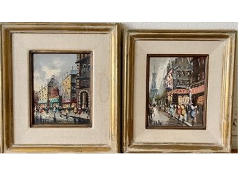 Pair Of Antonio Devity Vintage Oil Paintings Paris Streets On Canvas Framed