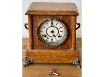 Vintage New Haven Clock Co. Solid Oak Vigor Germany Clock With Key