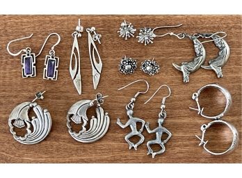 Collection Of Vintage Sterling Silver And Silver Tone Art Deco Style Earrings