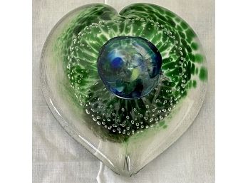 Vintage Art Glass Heart Shaped Paperweight