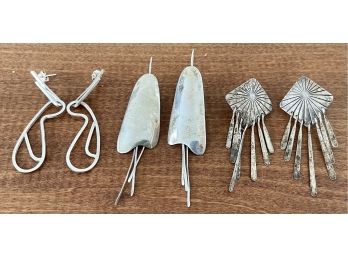 (3) Pairs Of Modern Style Sterling Silver Earrings With Dangles - Weighs 22 Grams Total