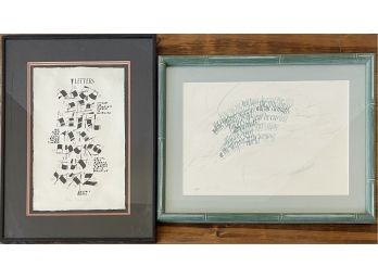 (2) Original Framed Calligraphy Artworks - Peter Thornton Letters And Melissa Andrews T. S. Elliot