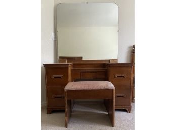 Mid-century Modern Kroehler Mirrored Vanity Dresser With Kroehler Bench