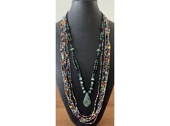 (2) Seed Bead Necklaces (1) Multistrand (1) Jadeite Beads With Pendant