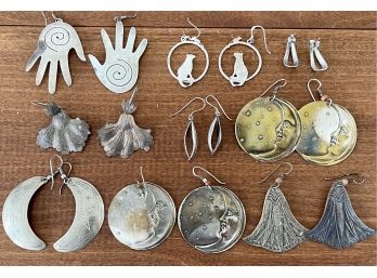 Boho Chic Collection Of Vintage Earrings - Moon, Stars, Sterling Silver, Metal, And More