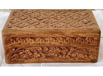 Vintage India Hand Carved Wood Floral Decor Box
