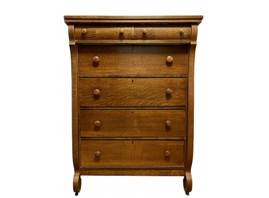 Antique Quarter Sawn Solid Oak High Boy Six Drawer Dresser