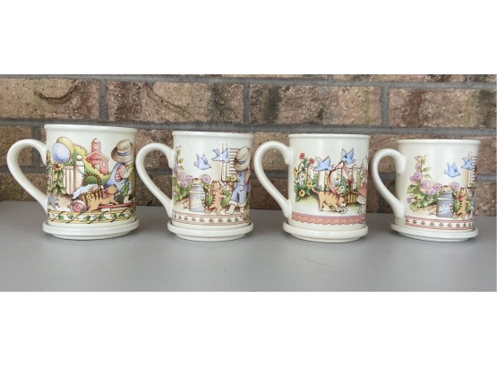 (4) Watkins Inc. Country Kids Mugs With Saucers - Good Friends Are Forever, Be My Valentine, Mom's Are Special