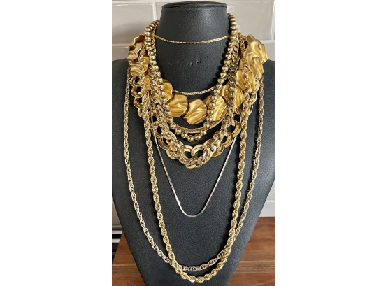 Collection Of Gold Tone Statement Necklaces Large Chain Link - Park Lane And More