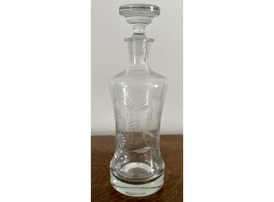 Vintage Floral Etched Crystal Decanter With Stopper