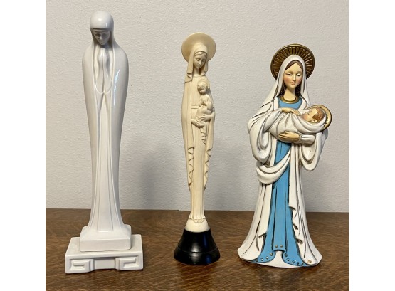 (3) Mother Mary Figurines - Ceramic, Celluloid Signed
