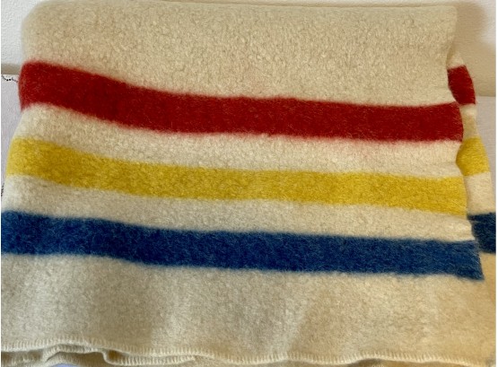 Golden Dawn 100 Percent Virgin Wool Blanket With Primary Color Stripes