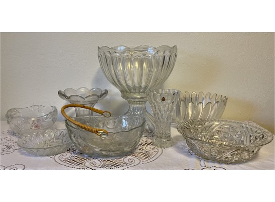 Collection Of Clear Punch Bowls Including 2 Piece Punch Bowl Set, 24 Percent Bavaria Lead Crystal Vase And Mor