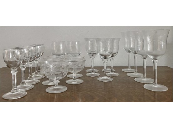 Collection Of Vintage Etched Glassware - Fostoria And More