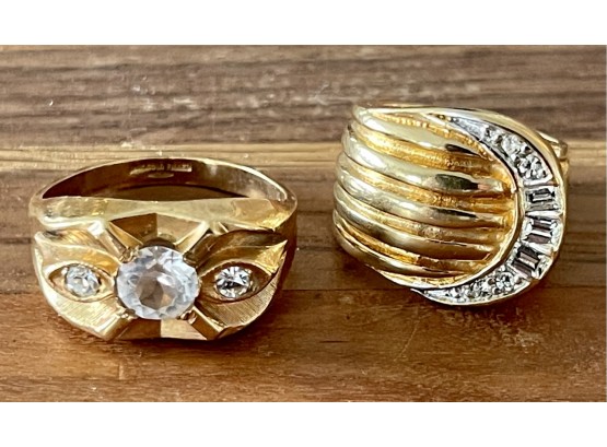 (2) Vintage 18K Gold Filled Rings With Clear Stones