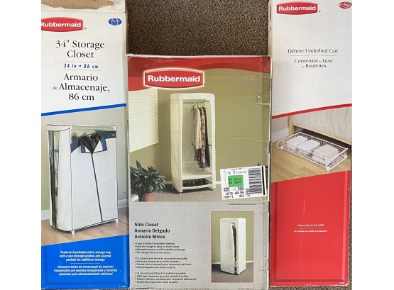 (2) Rubbermaid Collapsible Slim Closets And Deluxe Underbed Cart