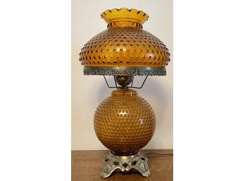 Antique Hob Nail Amber Glass Hurricane Lamp