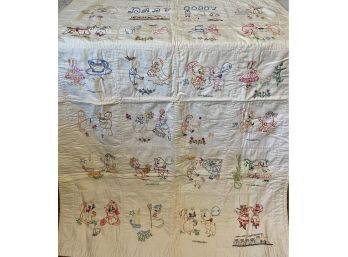 Vintage Nursery Rhyme Hand Stitched Quilt 'baby Bobby'
