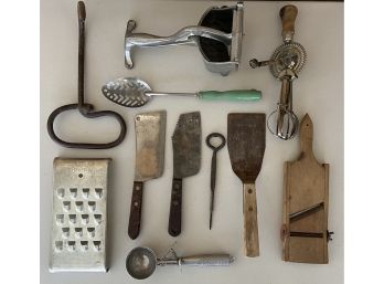 Vintage And Antique Lot Including Cleavers, Ice Pick, Bale Hook And, More