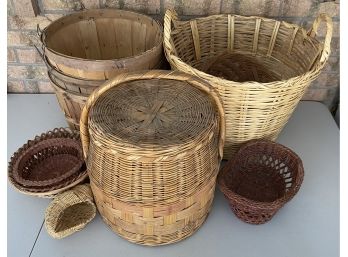 Collection Of Assorted Baskets - Handled, Lidded, Shell, And More