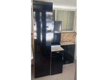 (4) Assorted Size Colorado Custom Cabinet And Millwork Black Laminate And Veneer Pin Stripe Cabinets (as Is)