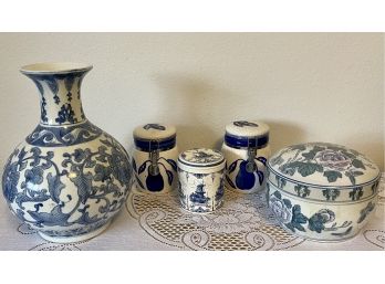 Vintage Collection Of Pottery - Delft Blauw Hand Painted Made In Holland, China Vase, Designpac Canisters