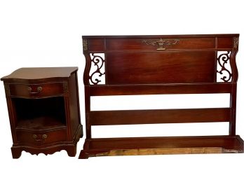 Vintage Cherry Wood Full Size Bed Frame And 2 Drawer Night Stand
