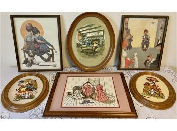 Collection Of Framed Prints And Cross Stitch - 'after The Hunt' By Paul Porter, Hummel, Norman Rockwell