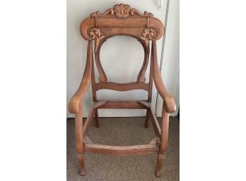 Antique Walnut Arm Chair With Carved Leaf Trim (as Is)
