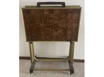 Mid Century Modern 4-piece Faux Wood TV Tray Table Set With Stand