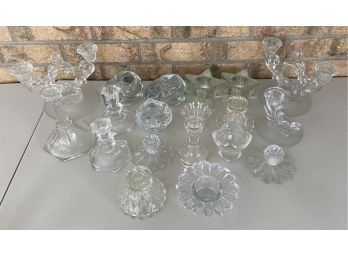 Large Collection Of Assorted Glass And Crystal Candle Holders - Cats, Stars, And More