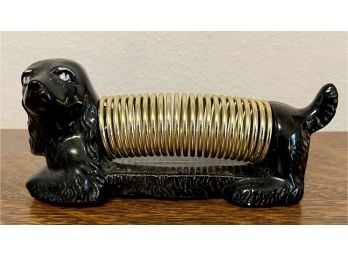 Mid Century Modern Miramar Pottery Dog Letter Holder With Gold Metal Spring 1956