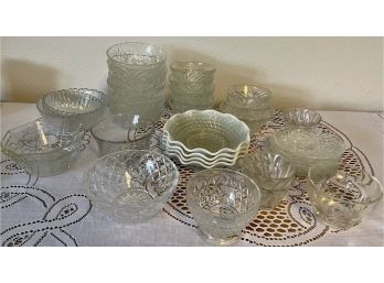 Large Collection Of Small Sauce And Serving Bowls - Fenton Moon Stone Ruffled Dishes, Pudding Dishes, And More