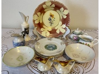 Collection Of Vintage Floral Bowls, Plates, Germany Cream And Sugar, Alaska Vase, Japan Lusterware