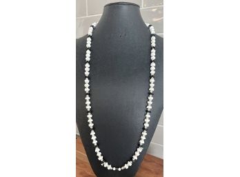 Vintage Murano Art Glass Black And White Bead Necklace With Seed Bead Accents