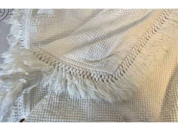 Large Vintage White Chenille Bed Spread With Fringe