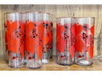Collection Of Valentine Lady Bug, Love Bug Cylinders Or High Balls (8) Tall (4) Short