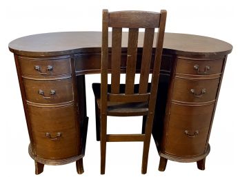 Vintage Kidney Desk With Solid Oak Chair