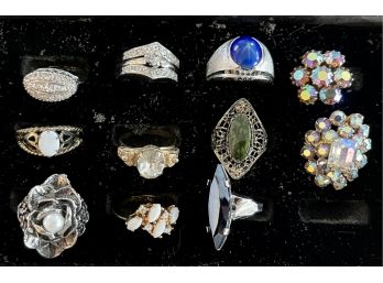 Vintage Rings - Cleinman & Son - Sterling Plate - Rhinestones - Blue Lapis - Aurora Borealis - Hematite & More