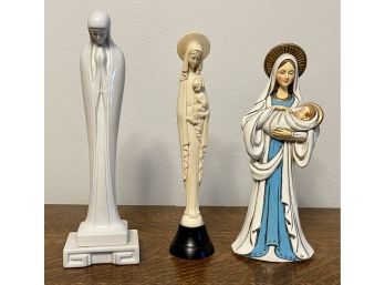 (3) Mother Mary Figurines - Ceramic, Celluloid Signed