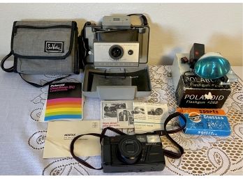 Polaroid Land Camera Automatic 103, Pentax AF Zoom Macro With Accessories (untested)