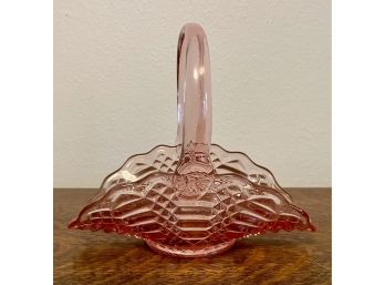 Fenton Pink Glass Basket With Handle