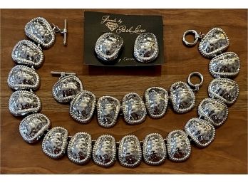 Park Lane Silver Tone Chunky Silver Medallion Necklace, Earrings & Bracelet