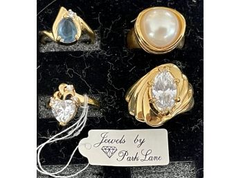 (4) Park Lane Gold Tone Rings With Faux Pearl - Blue Stone - Clear Marquis And Heart
